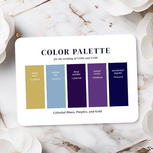 Celestial Dark Blue & Lila Wedding Color Palette Begleitkarte