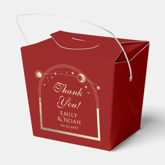 Celestial Dark Red Gold Sun Moon Stars Hochzeit Geschenkschachtel (Rückseite)