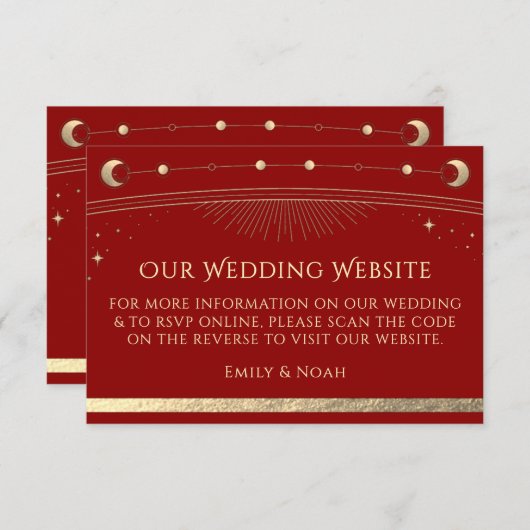 Celestial Dark Red Wedding Website UAWG QR Code Begleitkarte (Vorne/Hinten)