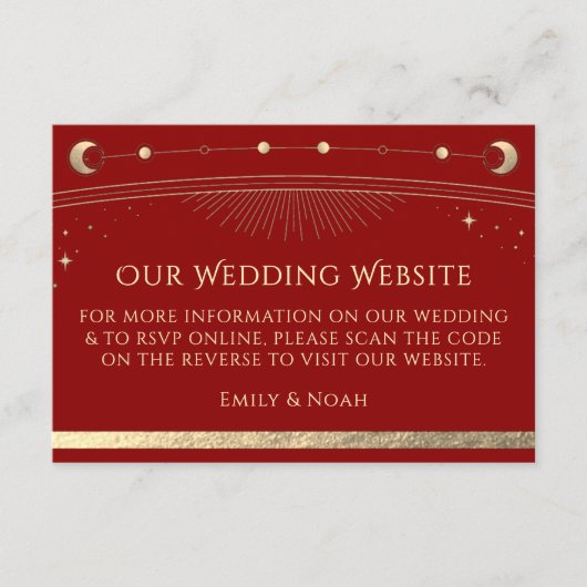 Celestial Dark Red Wedding Website UAWG QR Code Begleitkarte (Vorderseite)