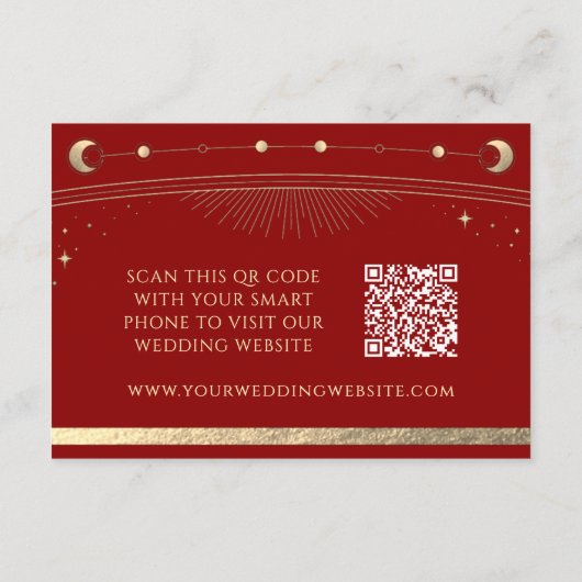 Celestial Dark Red Wedding Website UAWG QR Code Begleitkarte (Rückseite)
