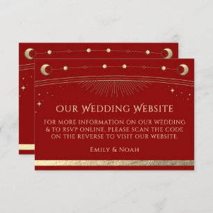 Celestial Dark Red Wedding Website UAWG QR Code Begleitkarte