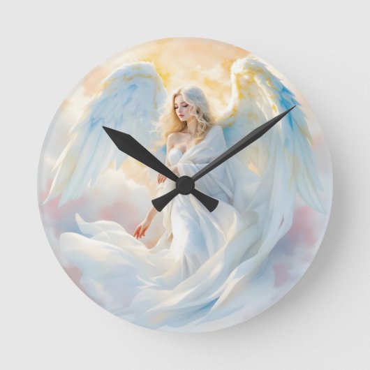 Celestial Dawn - Engel des Friedens und des Lichts Runde Wanduhr (Vorderseite)