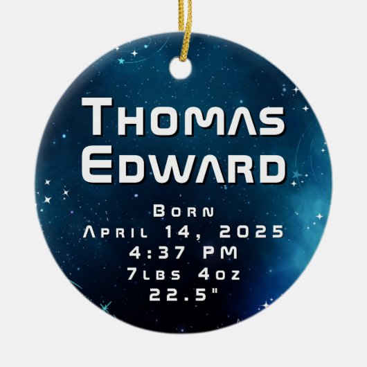 Celestial Deep Blue Outer Space Ankündigung Keramik Ornament (Vorne)