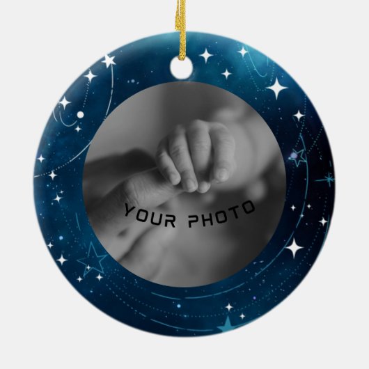 Celestial Deep Blue Outer Space Ankündigung Keramik Ornament (Hinten)