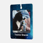 Celestial Deep Blue Outer Space Baby's Birth Ornament Aus Metall (Vorderseite links)