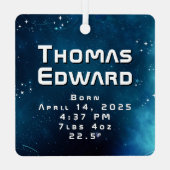 Celestial Deep Blue Outer Space Baby's Birth Ornament Aus Metall (Rückseite)