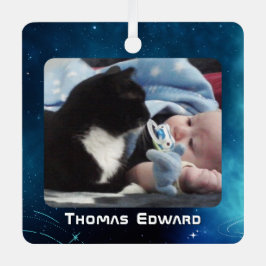 Celestial Deep Blue Outer Space Baby's Birth Ornament Aus Metall