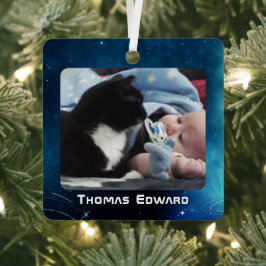 Celestial Deep Blue Outer Space Baby's Birth Ornament Aus Metall