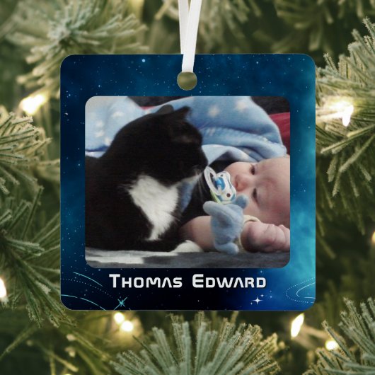 Celestial Deep Blue Outer Space Baby's Birth Ornament Aus Metall (InSitu)