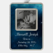 Celestial Deep Blue Outer Space Birth Keepake Rahmen-Ornament Silber (Vorderseite)