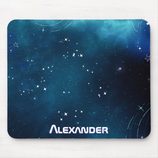 Celestial Deep Blue Outer Space Kosmische Galaxie Mousepad (Vorne)