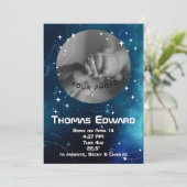 Celestial Deep Blue Outer Space Neugeborene Ankündigung (Stehend Vorderseite)