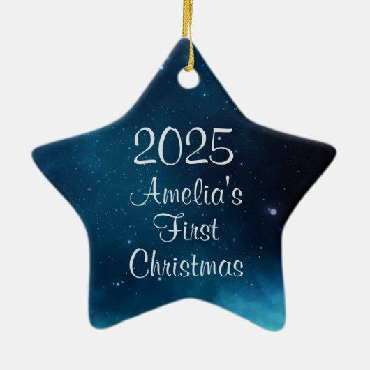 Celestial Deep Blue Space Baby's First Christmas Keramik Ornament (Hinten)