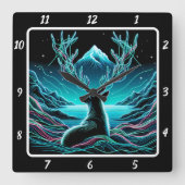 Celestial Deer Moonlight Quadratische Wanduhr (Vorderseite)
