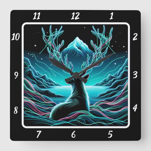 Celestial Deer Moonlight Quadratische Wanduhr (Vorderseite)