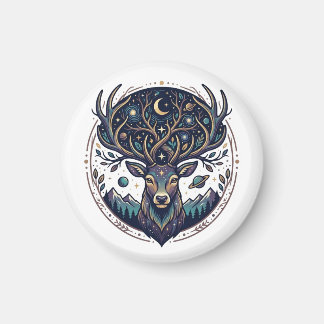 Celestial Deer Mystical Moon & Star Art Stag Magnet