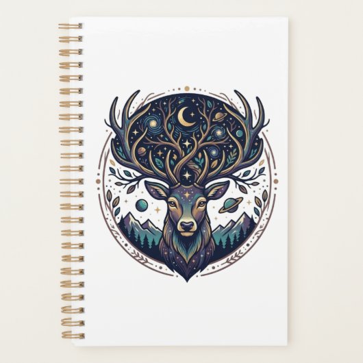 Celestial Deer Mystical Moon & Star Art Stag Planer (Vorderseite)