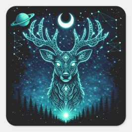 Celestial Deer – Starlit Grace Wildlife Galaxy Quadratischer Aufkleber