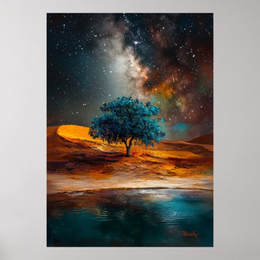 Celestial Desert - einsamer Baum unter der Milchst Poster (Vorne)