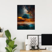 Celestial Desert - einsamer Baum unter der Milchst Poster (Heimbüro)
