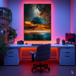 Celestial Desert - einsamer Baum unter der Milchst Poster
