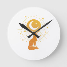 Celestial Desert Fox - Moon and Stars Cosmic Runde Wanduhr