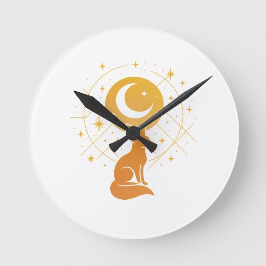 Celestial Desert Fox - Moon and Stars Cosmic Runde Wanduhr (Vorderseite)