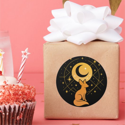 Celestial Desert Fox - Moon and Stars Cosmic Runder Aufkleber (Party)