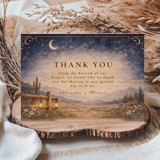 Celestial Desert Moonlit Western Wedding Dankeskarte