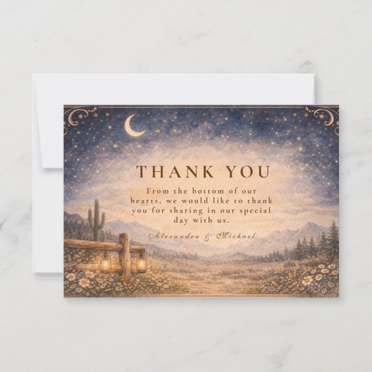 Celestial Desert Moonlit Western Wedding Dankeskarte (Vorderseite)