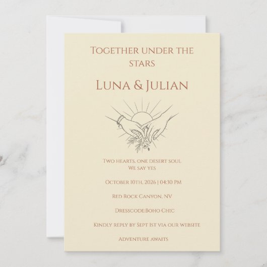 Celestial Desert Wedding Invitation Boho Einladung (Vorderseite)