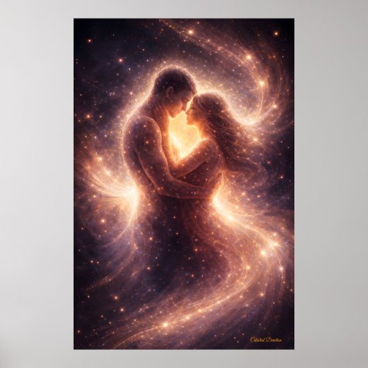 Celestial Devotion – Abstract Cosmic Couple Art Poster (Vorne)