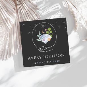Celestial Diamond Moon Gem Stone Jewelier Designer Quadratische Visitenkarte