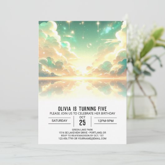 Celestial Digital Birthday Einladung (Stehend Vorderseite)