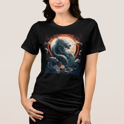 Celestial Dragon Beneath Burning Moon Tri-Blend Shirt (Vorderseite)