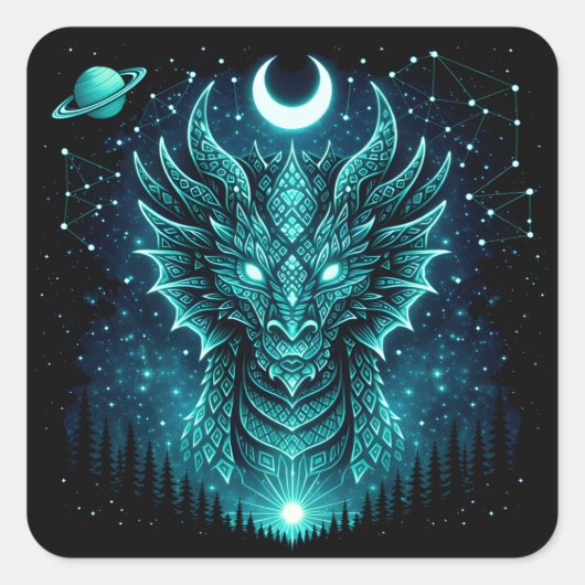 Celestial Dragon – Cosmic Myth Wildlife Galaxy Quadratischer Aufkleber (Vorderseite)