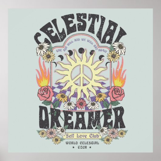 CELESTIAL DREAMER SUN ROSE TSHIRT Grafikdesign Poster (Vorne)