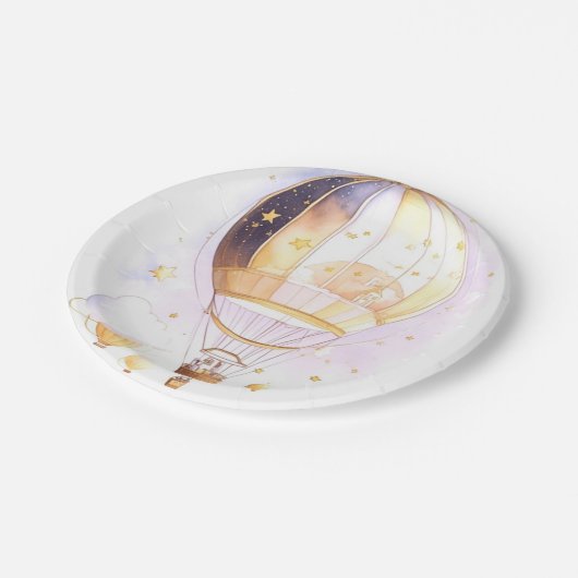 Celestial Dreamland Baby Dusche Heißluftballon Pappteller (Schrägansicht)