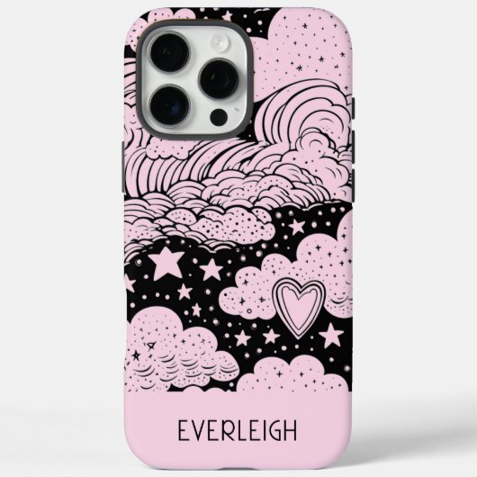 Celestial Dreams Doodles Pink Black Case-Mate iPhone Hülle (Rückseite)