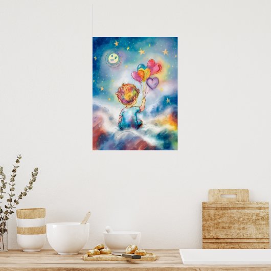 Celestial Dreams - Junge mit Herzblasen Poster (Küche)