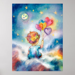 Celestial Dreams - Junge mit Herzblasen Poster