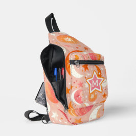 Celestial Dreams Orange und Pink Monogram Crossbody Bag