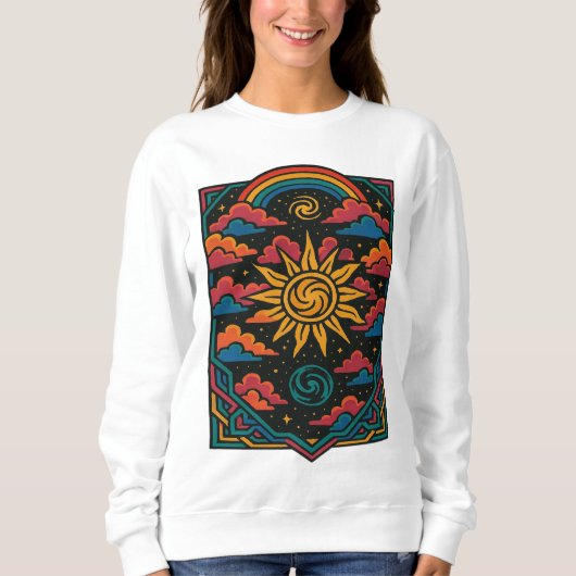 Celestial Dreams - Retro Sun & Rainbow Tarot Art Sweatshirt (Vorderseite)