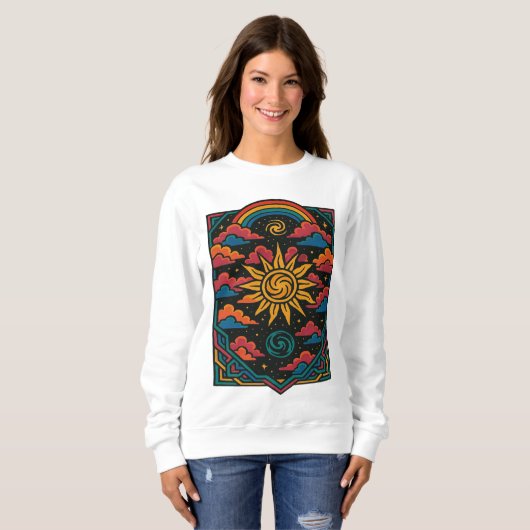 Celestial Dreams - Retro Sun & Rainbow Tarot Art Sweatshirt (Vorne ganz)