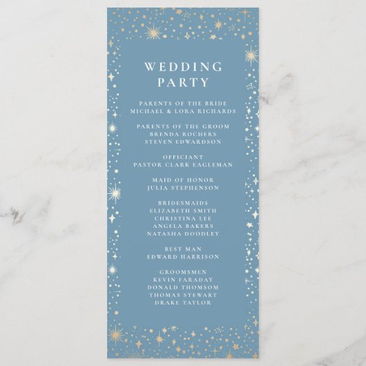 Celestial Dusty Blue and Gold Wedding Programs Programm (Rückseite)