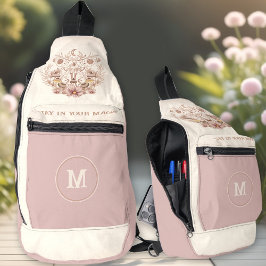 Celestial Dusty Pink Moth Mushrooms Monogram Name Crossbody Bag