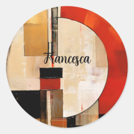 Celestial Elegance: Abstrakte Erkundung in Beige Runder Aufkleber