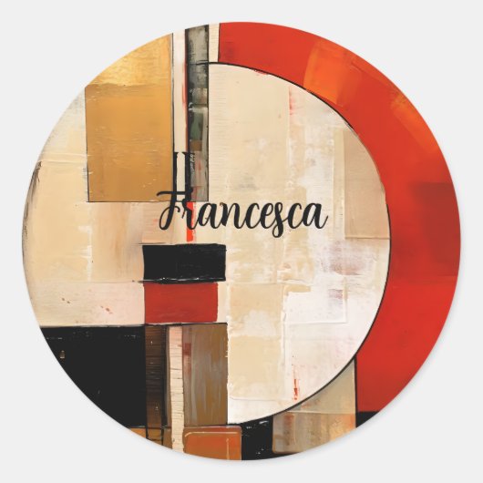 Celestial Elegance: Abstrakte Erkundung in Beige Runder Aufkleber (Vorderseite)