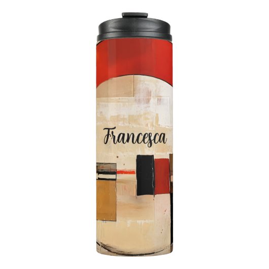 Celestial Elegance: Abstrakte Erkundung in Beige Thermosbecher (Vorderseite)